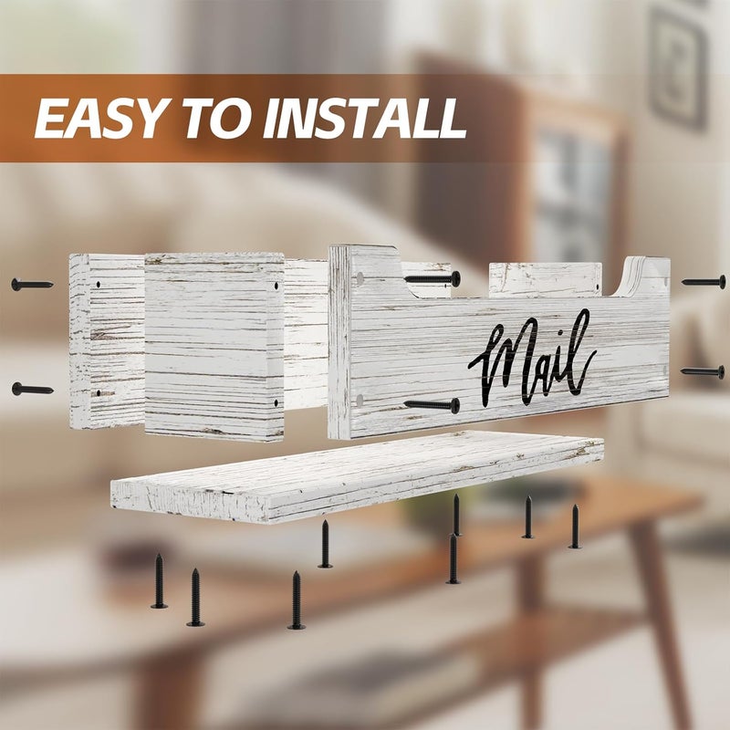 KISENG White Wooden Mail Organizer Countertop (Retro White+Black) - Image 4